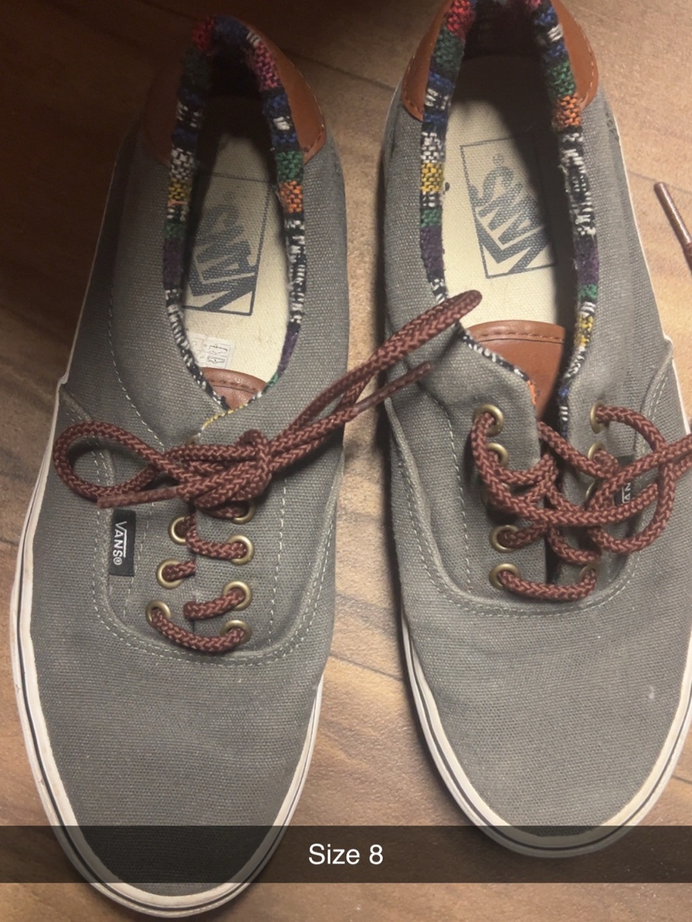 Vans Men's Gray Canvas Sneakers with Brown Laces
